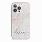 Personalised Initial Pink Marble iPhone 13 Pro TPU Impact Case with Pink Edges