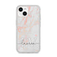 Personalised Initial Pink Marble iPhone 14 Clear Tough Case Starlight