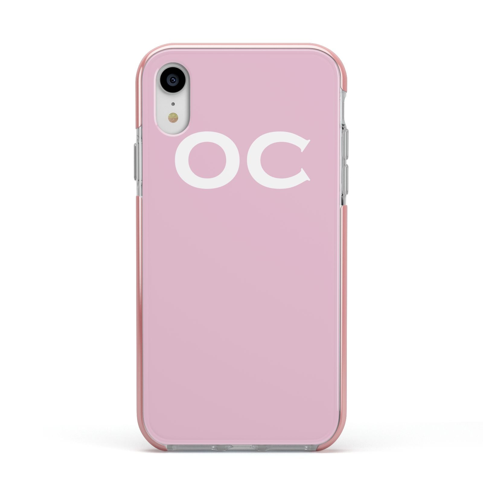 Personalised Initials 2 Apple iPhone XR Impact Case Pink Edge on Silver Phone