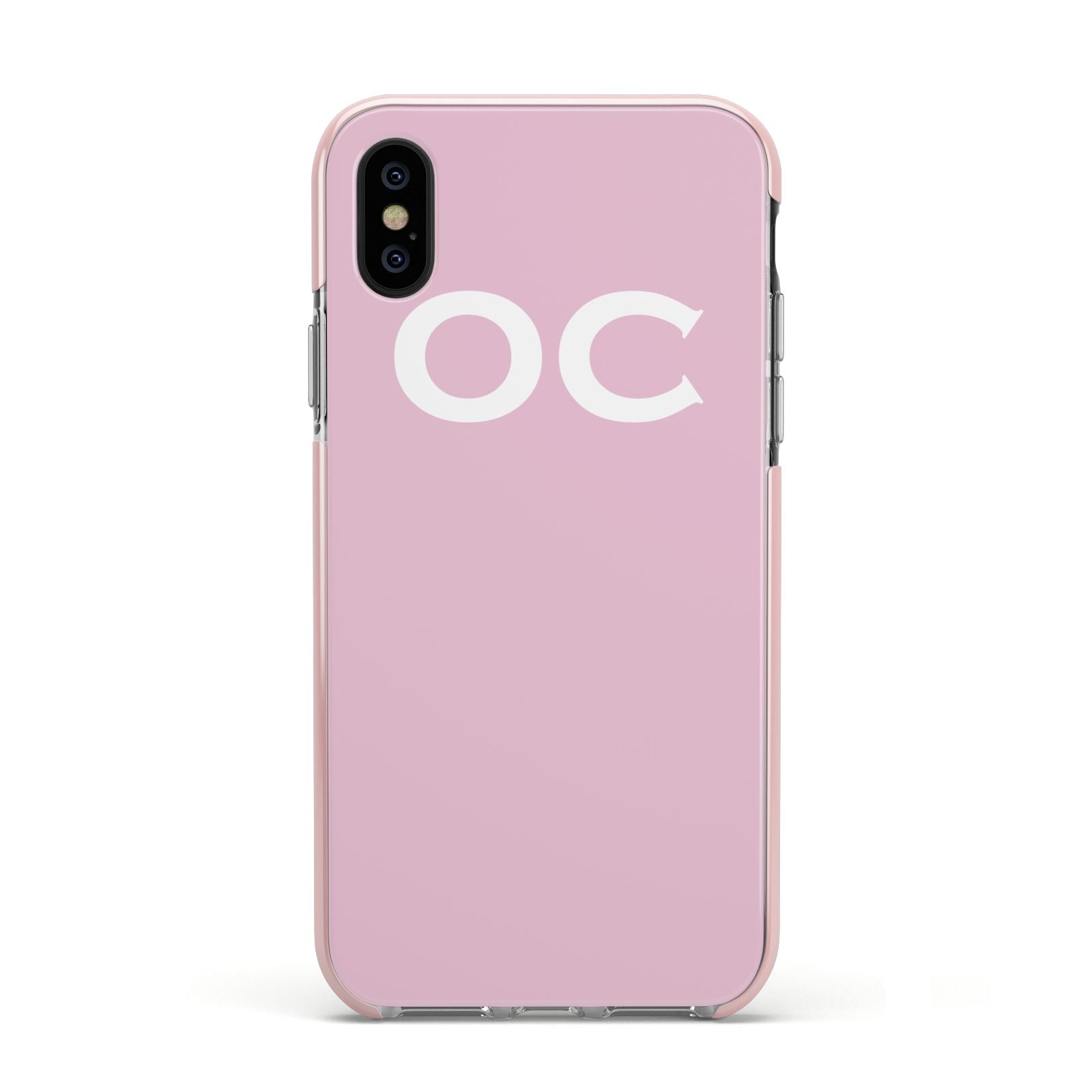 Personalised Initials 2 Apple iPhone Xs Impact Case Pink Edge on Black Phone