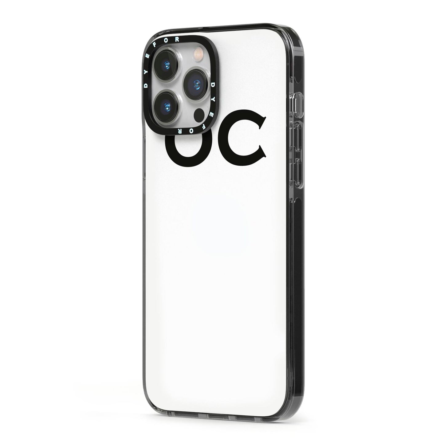 Personalised Initials 3 iPhone 13 Pro Max Black Impact Case Side Angle on Silver phone