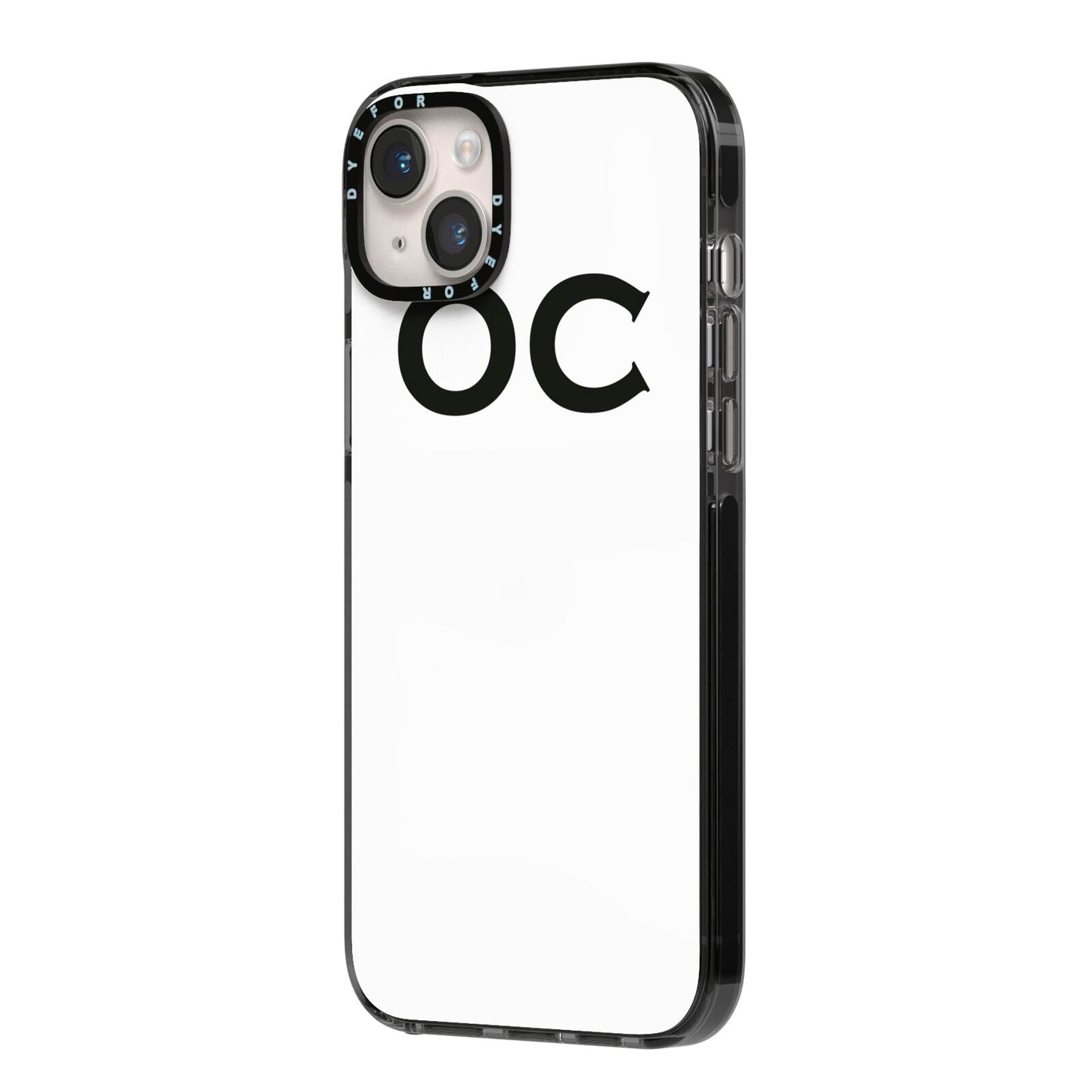 Personalised Initials 3 iPhone 14 Plus Black Impact Case Side Angle on Silver phone