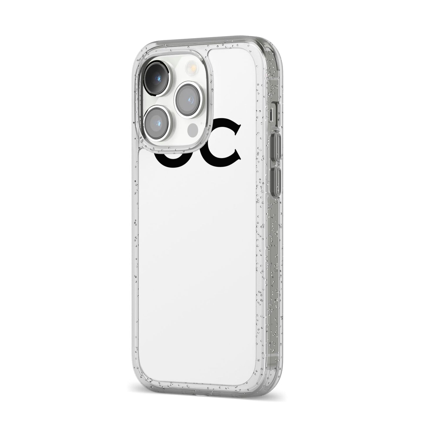 Personalised Initials 3 iPhone 14 Pro Glitter Tough Case Silver Angled Image