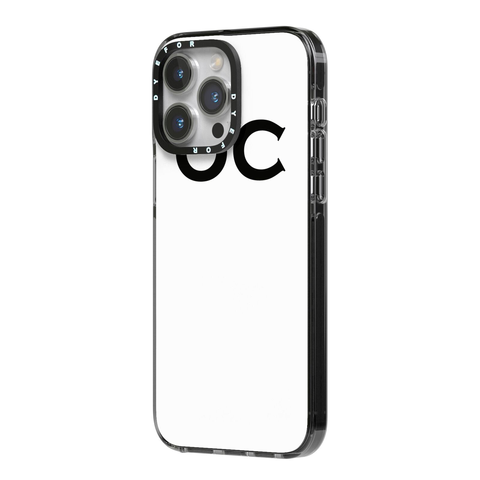 Personalised Initials 3 iPhone 14 Pro Max Black Impact Case Side Angle on Silver phone