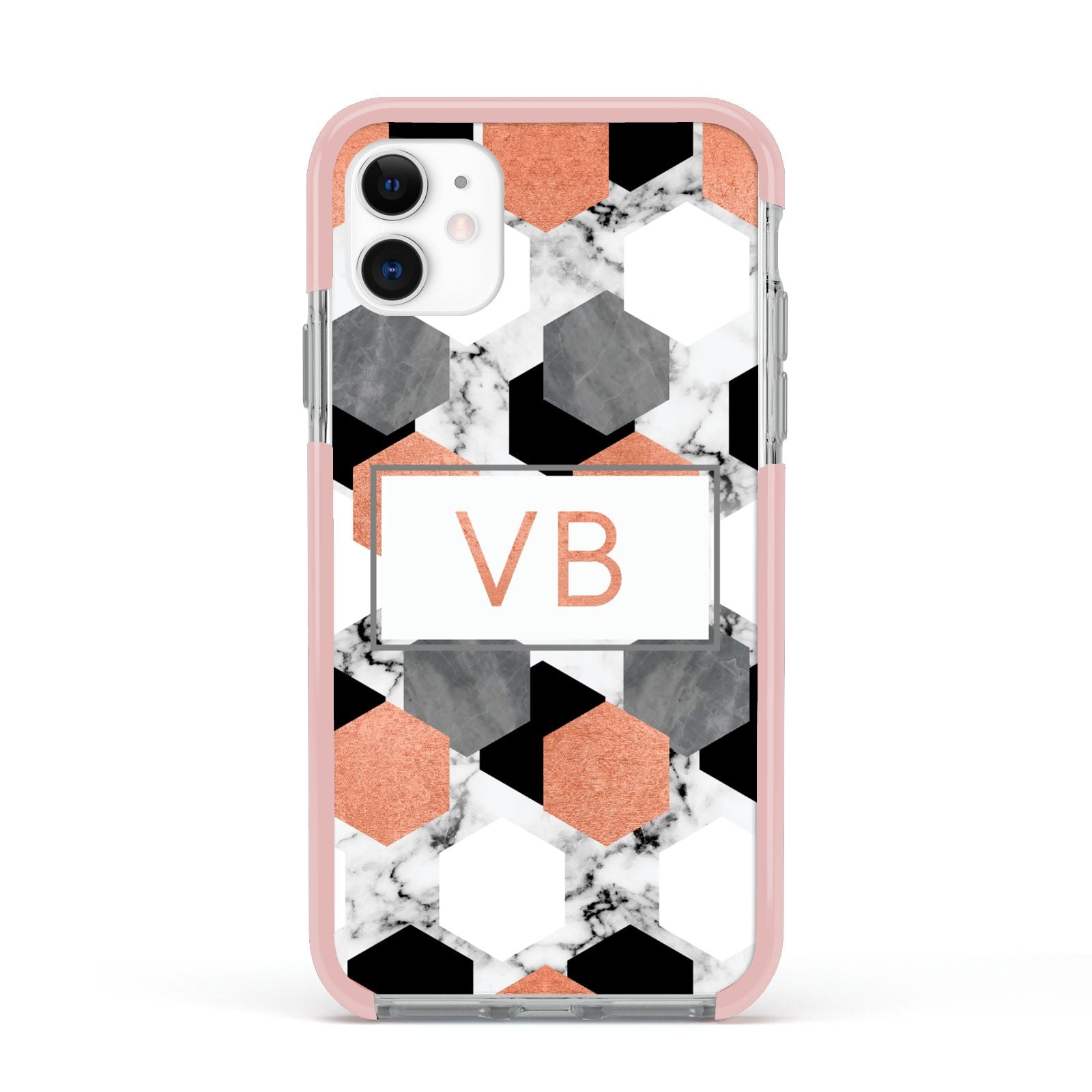 Personalised Initials Copper Marble Apple iPhone 11 in White with Pink Impact Case