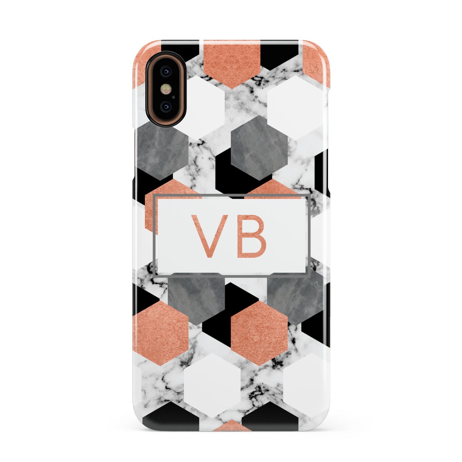 Personalised Initials Copper Marble Apple iPhone XS 3D Snap Case