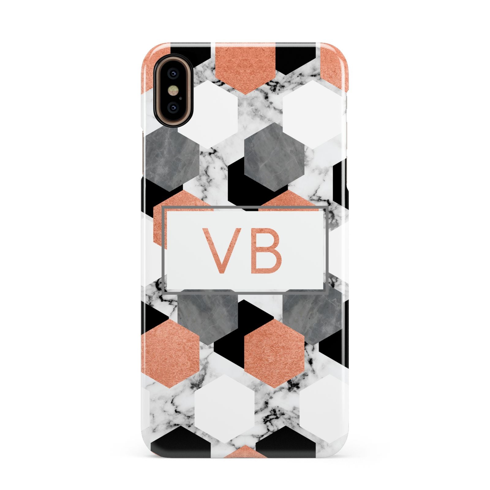 Personalised Initials Copper Marble Apple iPhone Xs Max 3D Snap Case