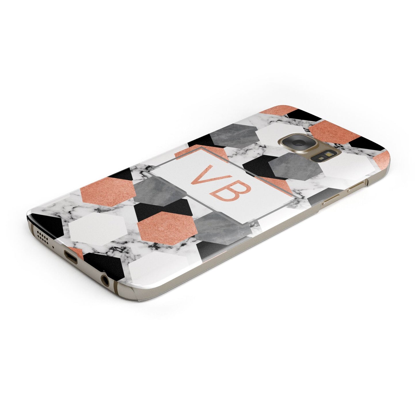 Personalised Initials Copper Marble Protective Samsung Galaxy Case Angled Image