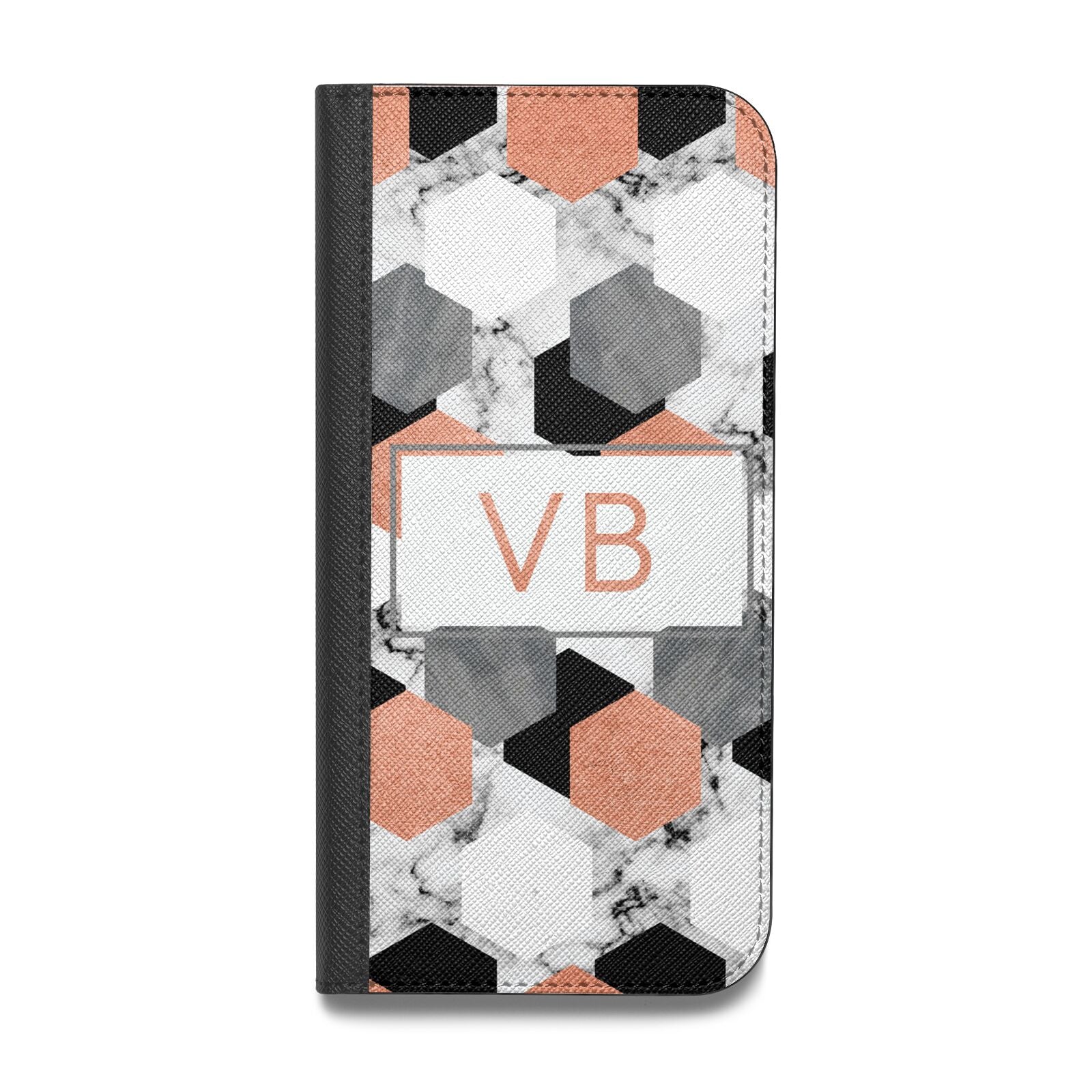 Personalised Initials Copper Marble Vegan Leather Flip Samsung Case