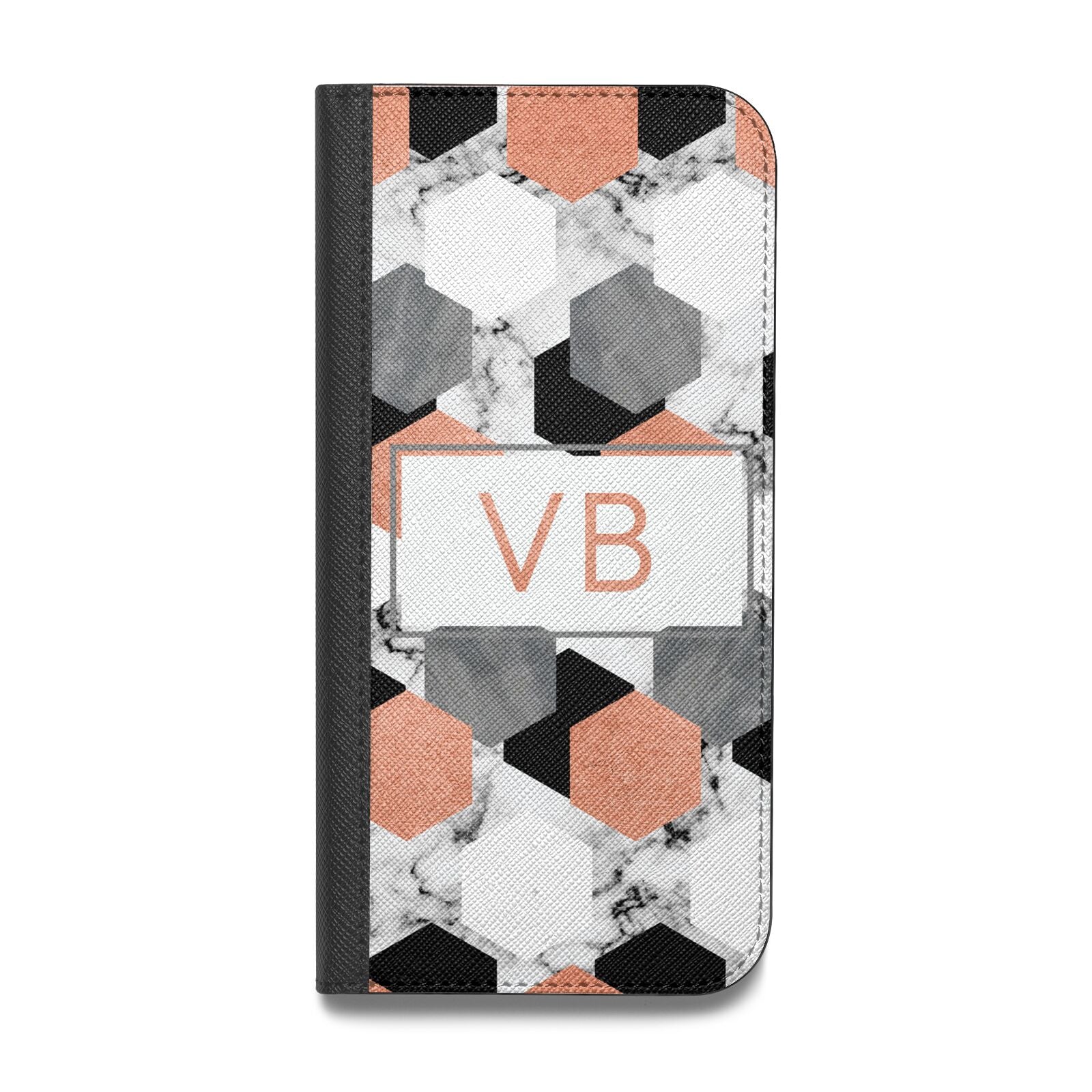 Personalised Initials Copper Marble Vegan Leather Flip iPhone Case