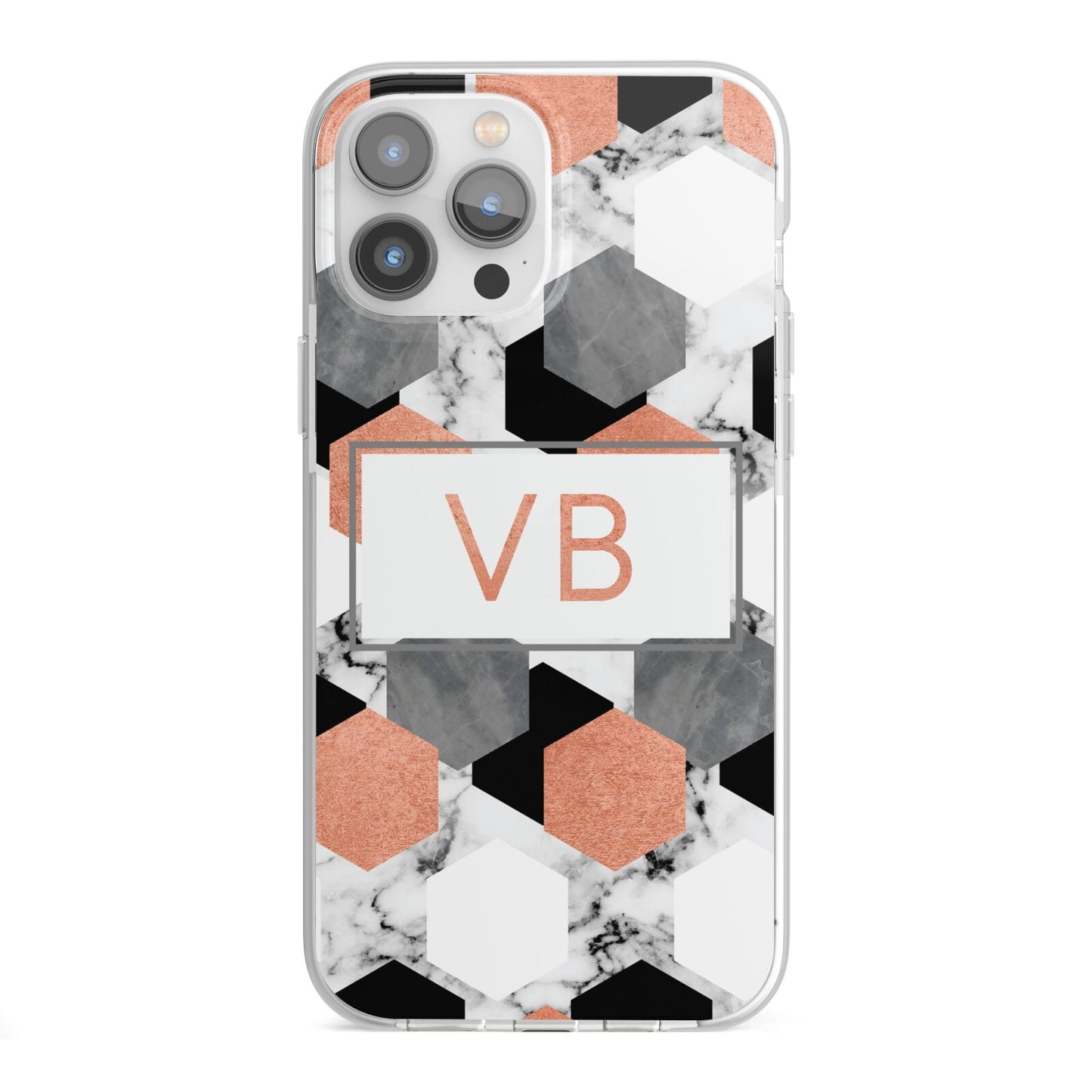 Personalised Initials Copper Marble iPhone 13 Pro Max TPU Impact Case with White Edges
