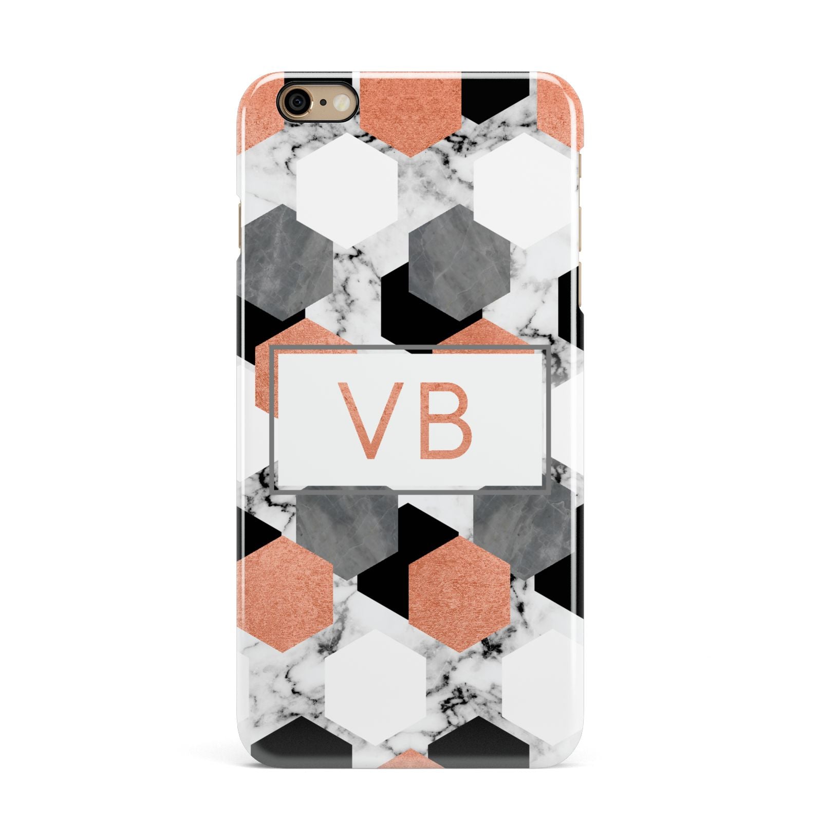 Personalised Initials Copper Marble iPhone 6 Plus 3D Snap Case on Gold Phone