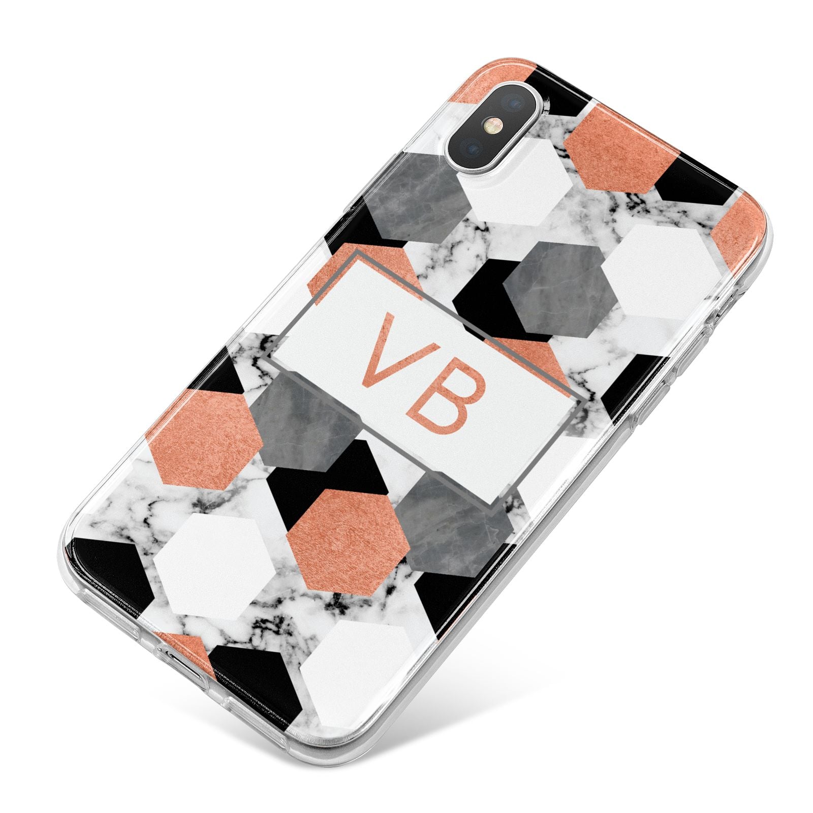 Personalised Initials Copper Marble iPhone X Bumper Case on Silver iPhone