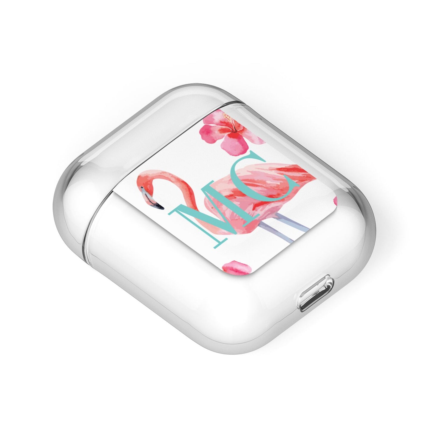 Personalised Initials Flamingo 3 AirPods Case Laid Flat