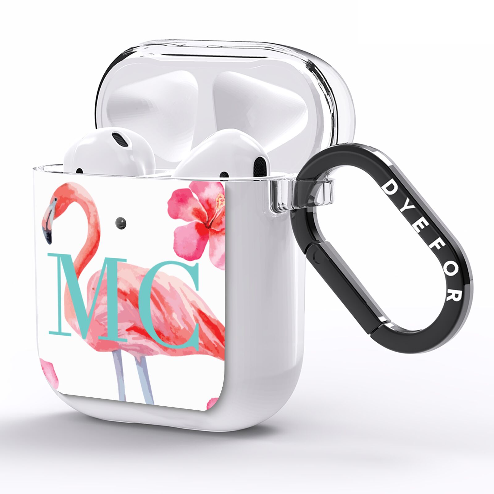 Personalised Initials Flamingo 3 AirPods Clear Case Side Image