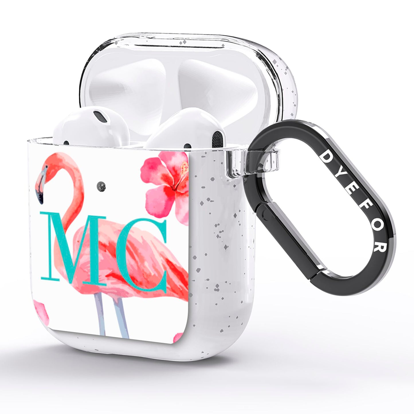 Personalised Initials Flamingo 3 AirPods Glitter Case Side Image