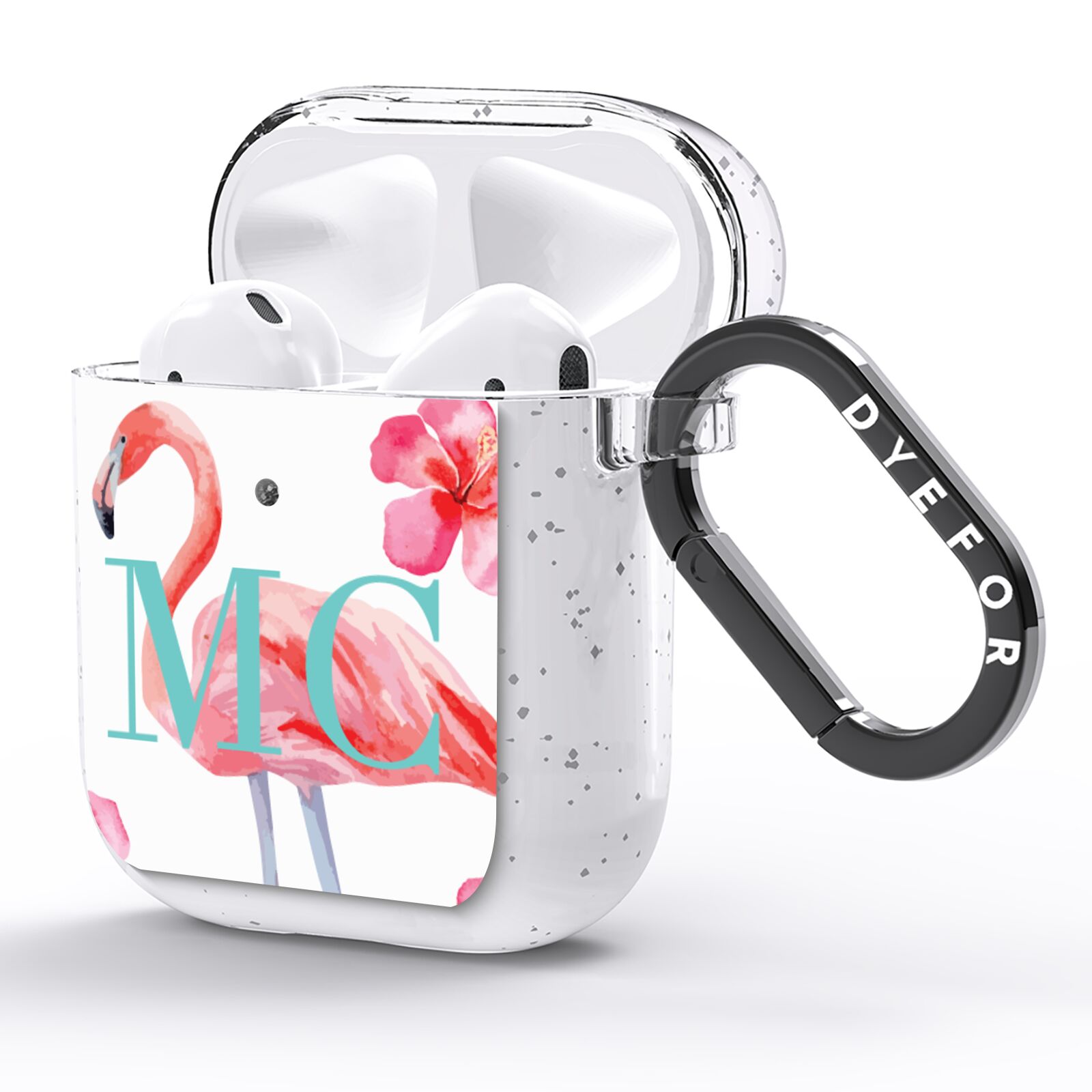 Personalised Initials Flamingo 3 AirPods Glitter Case Side Image