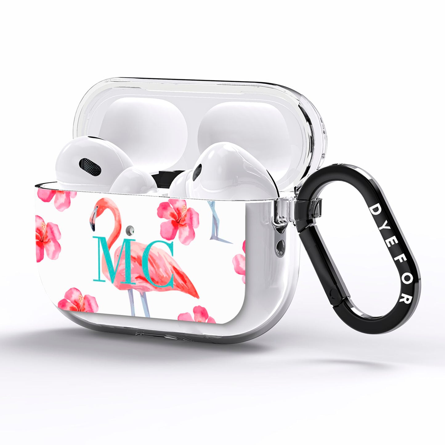 Personalised Initials Flamingo 3 AirPods Pro Clear Case Side Image