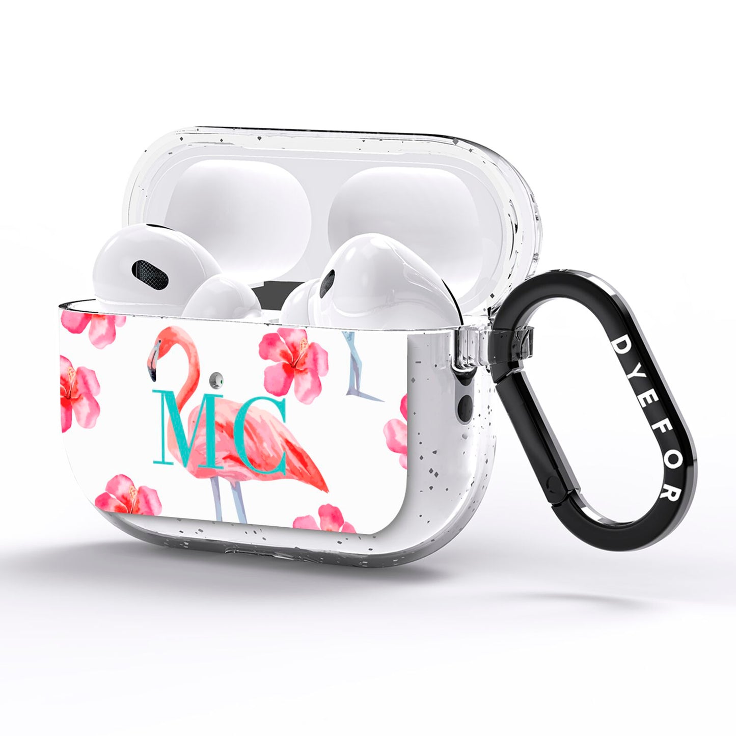 Personalised Initials Flamingo 3 AirPods Pro Glitter Case Side Image