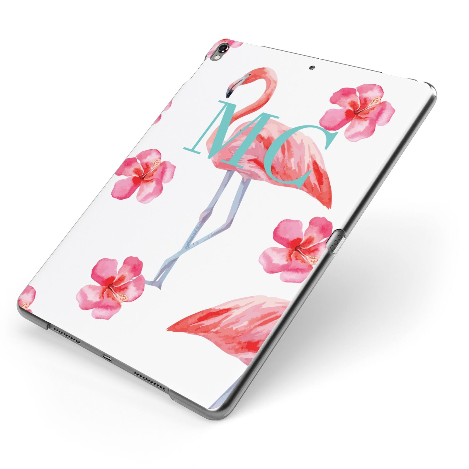 Personalised Initials Flamingo 3 Apple iPad Case on Grey iPad Side View