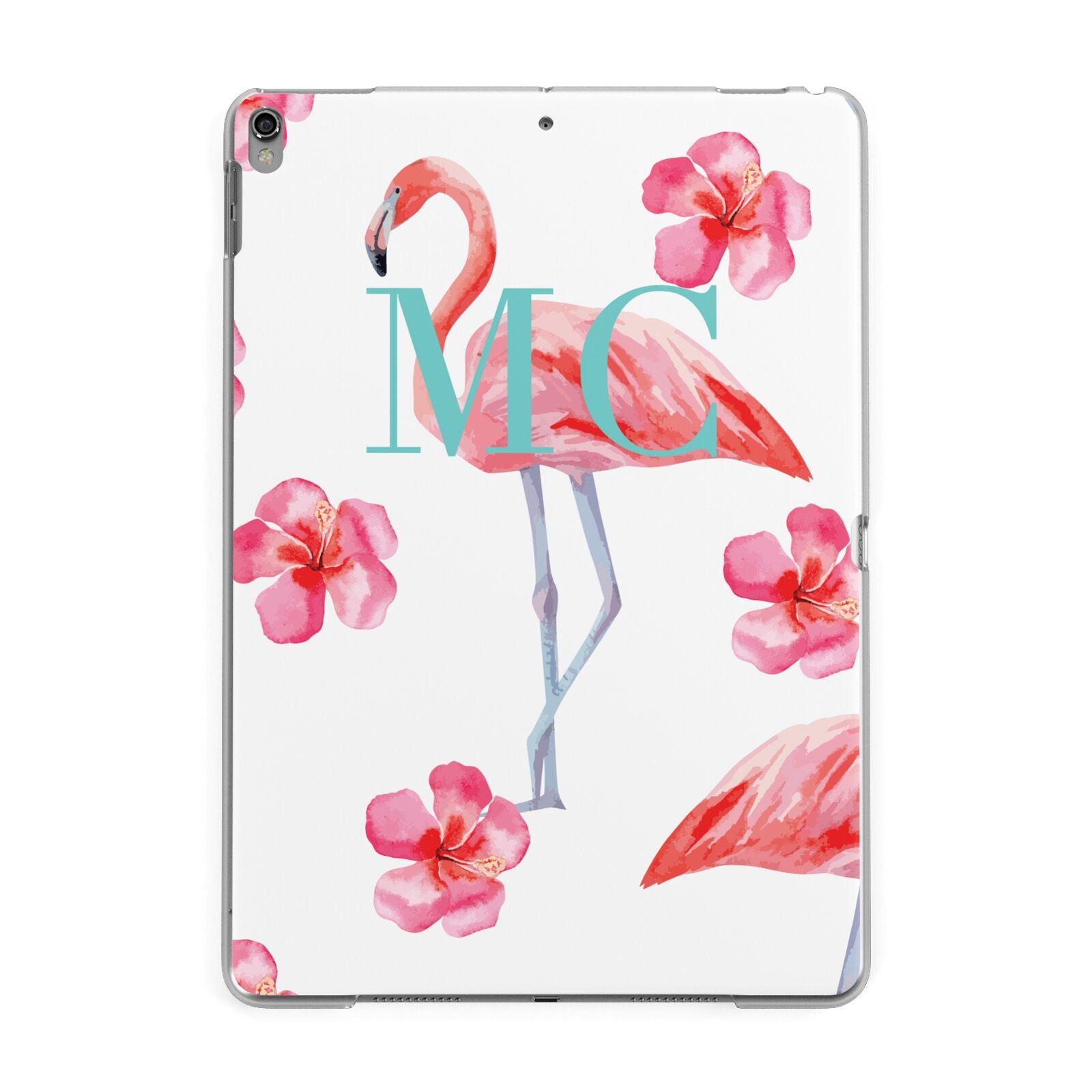 Personalised Initials Flamingo 3 Apple iPad Grey Case