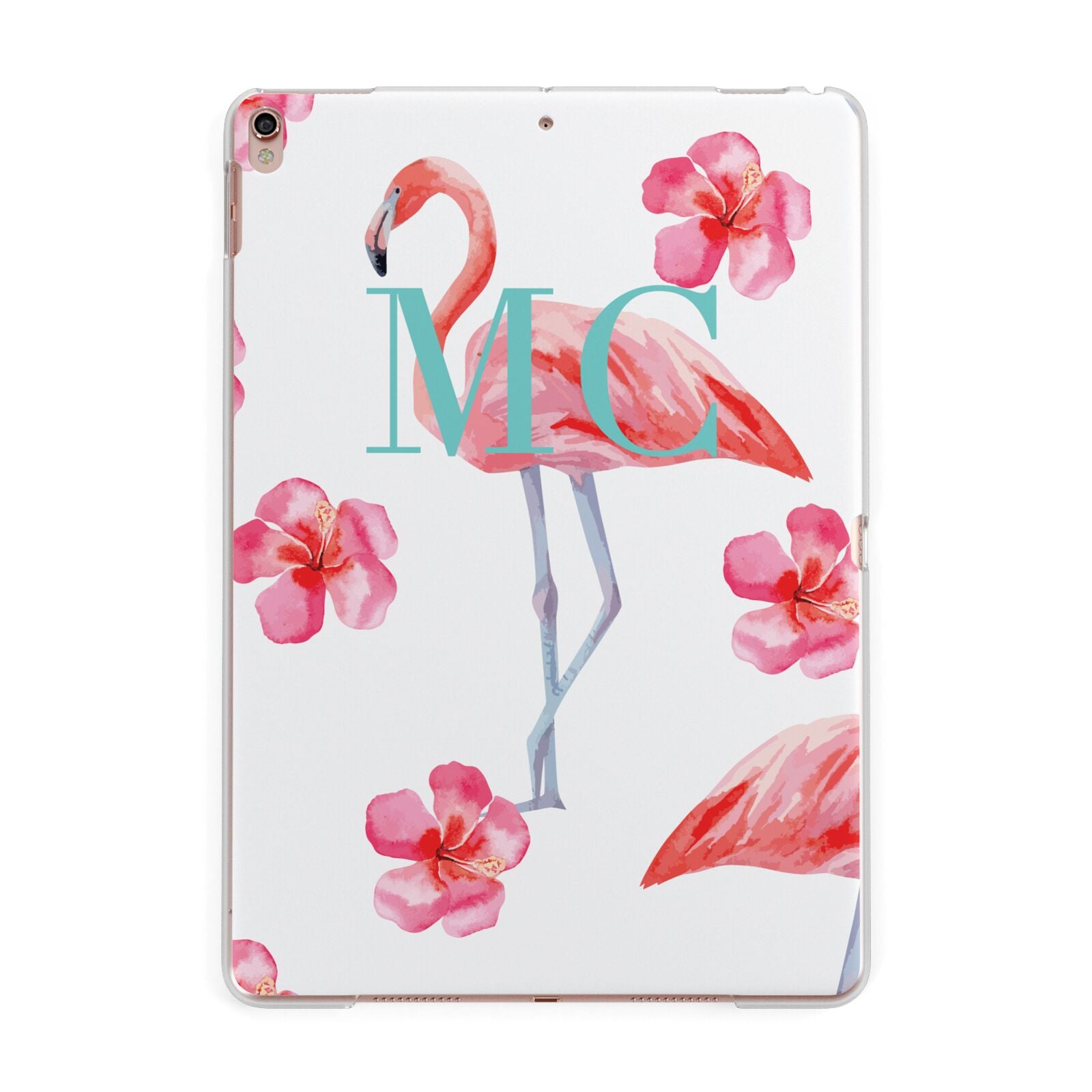Personalised Initials Flamingo 3 Apple iPad Rose Gold Case