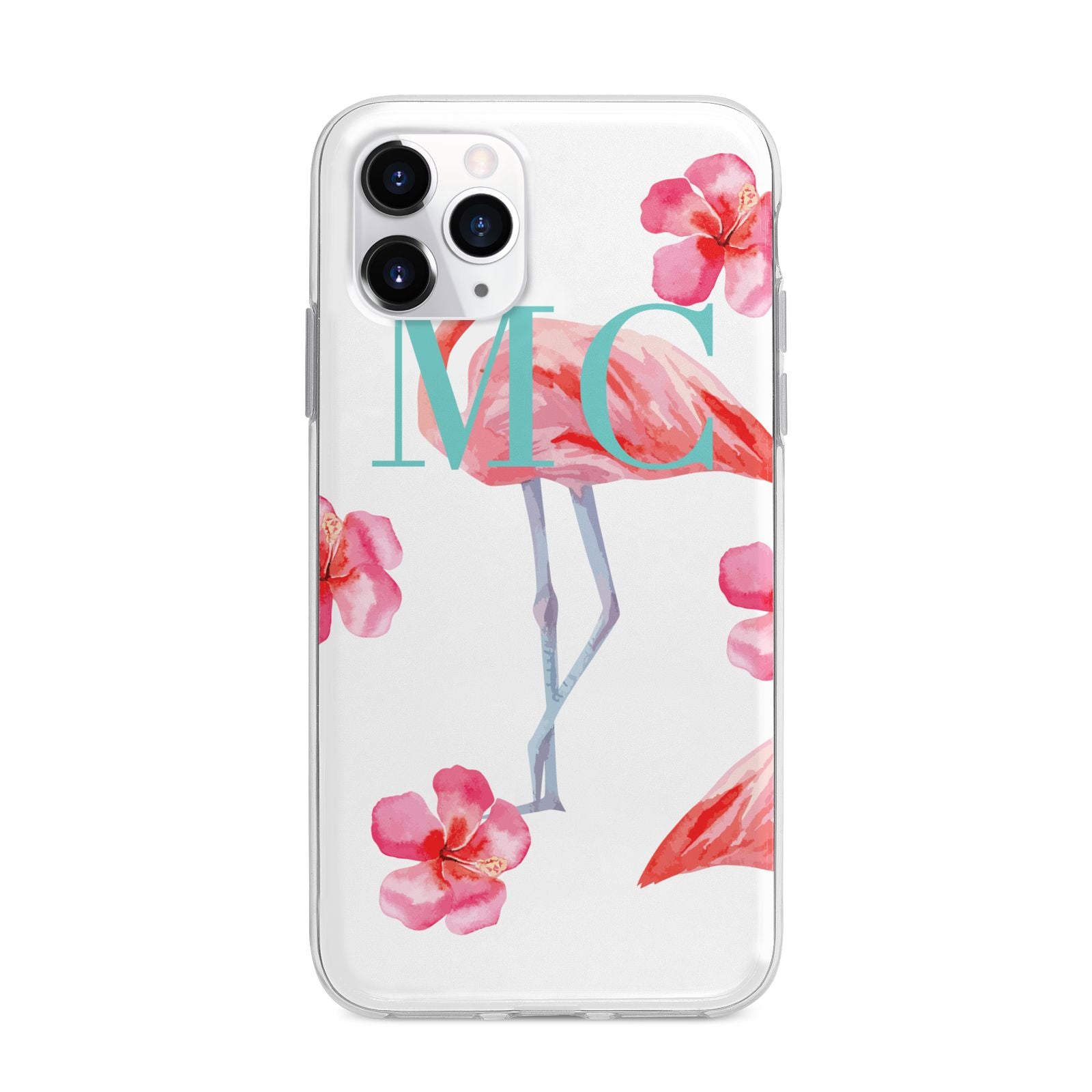 Personalised Initials Flamingo 3 Apple iPhone 11 Pro Max in Silver with Bumper Case