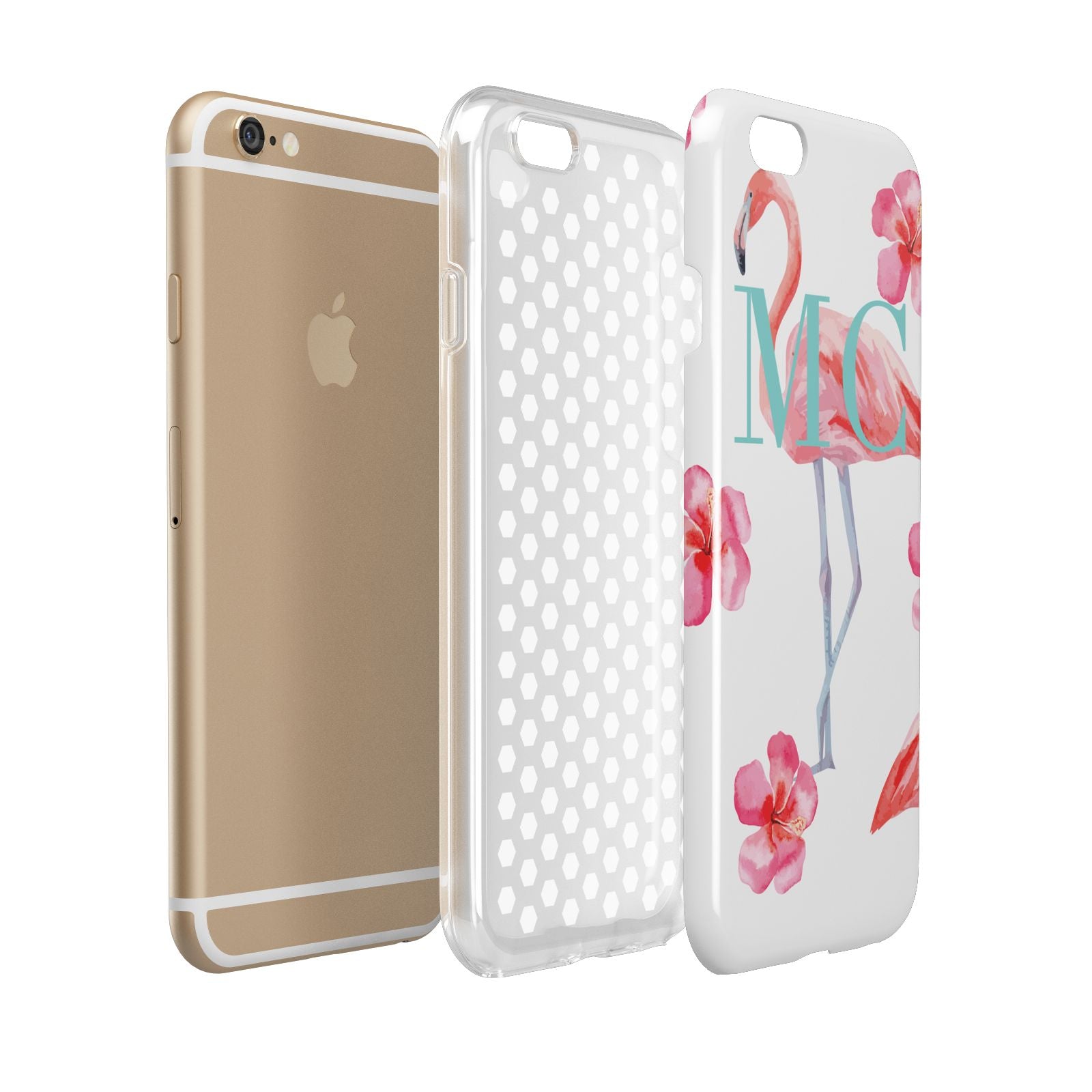 Personalised Initials Flamingo 3 Apple iPhone 6 3D Tough Case Expanded view