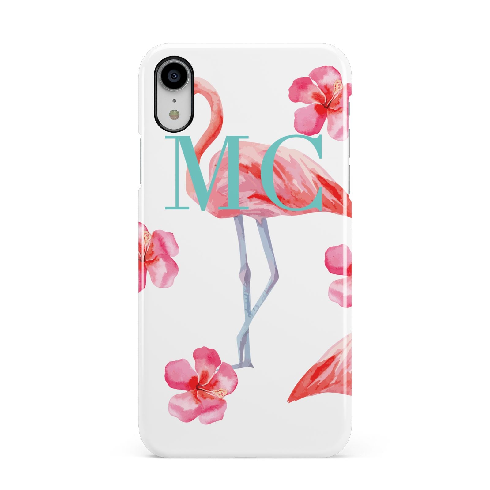 Personalised Initials Flamingo 3 Apple iPhone XR White 3D Snap Case