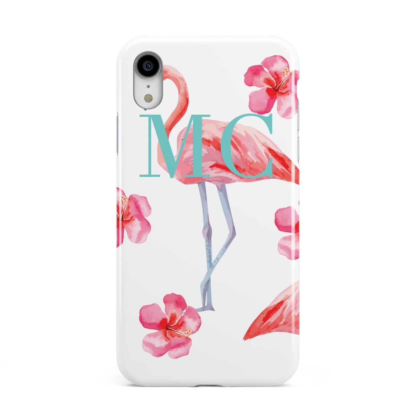 Personalised Initials Flamingo 3 Apple iPhone XR White 3D Tough Case