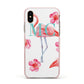 Personalised Initials Flamingo 3 Apple iPhone Xs Impact Case Pink Edge on Gold Phone
