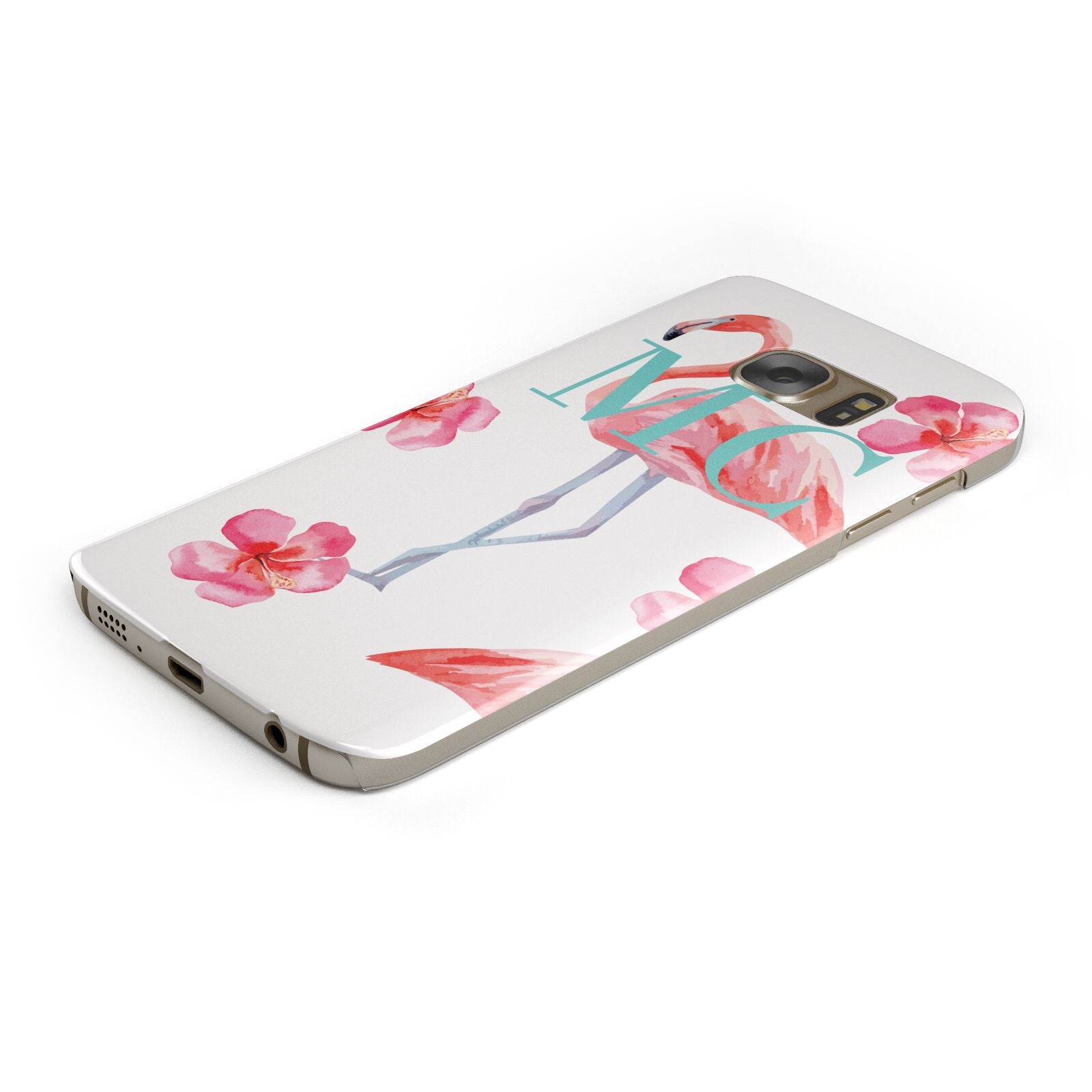 Personalised Initials Flamingo 3 Protective Samsung Galaxy Case Angled Image