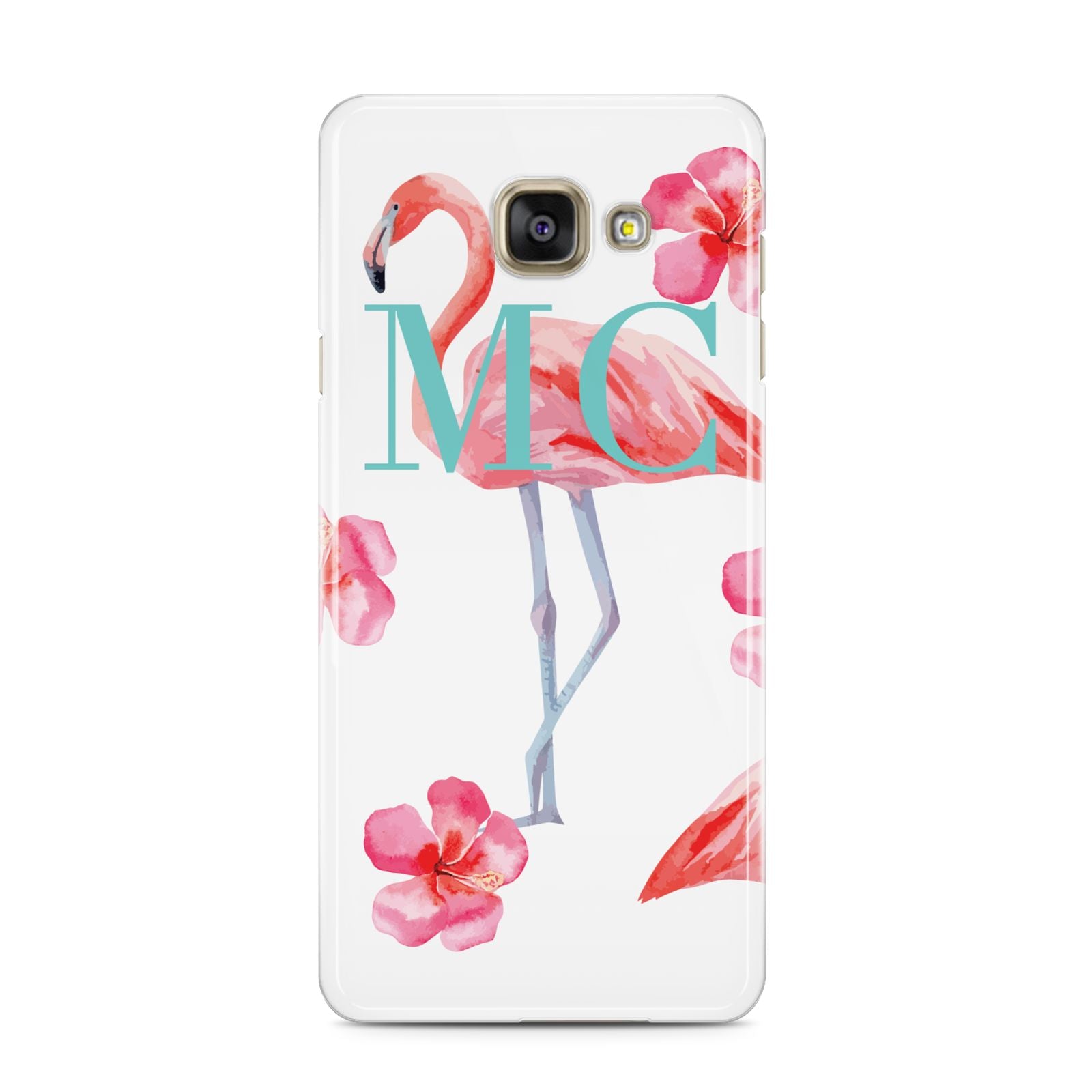 Personalised Initials Flamingo 3 Samsung Galaxy A3 2016 Case on gold phone