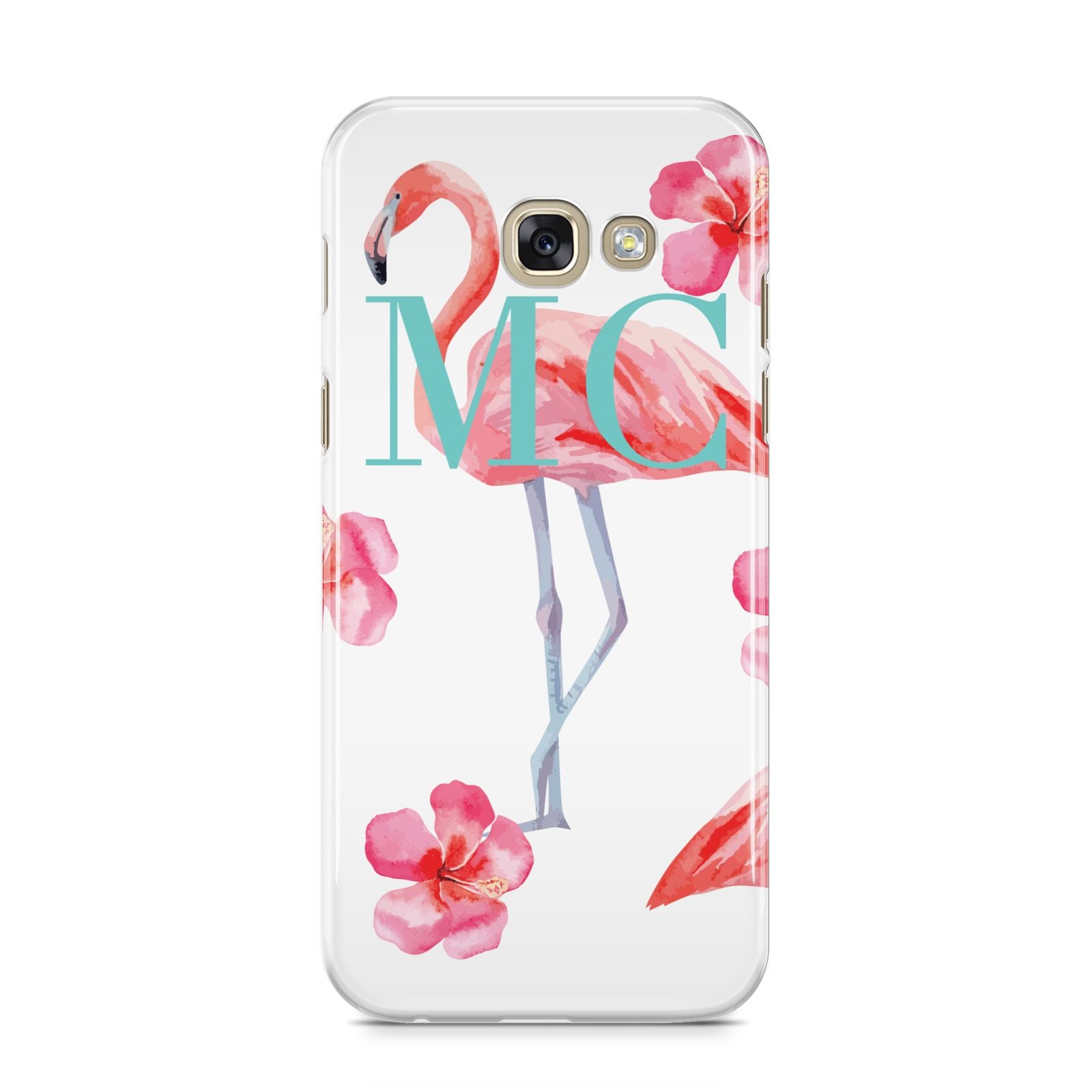 Personalised Initials Flamingo 3 Samsung Galaxy A5 2017 Case on gold phone
