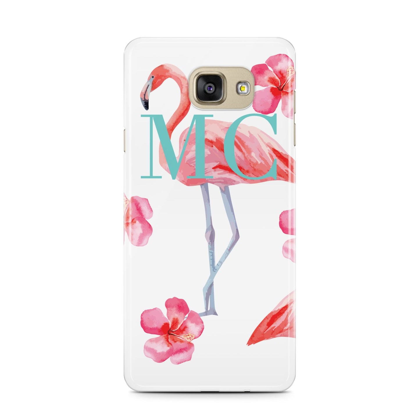 Personalised Initials Flamingo 3 Samsung Galaxy A7 2016 Case on gold phone