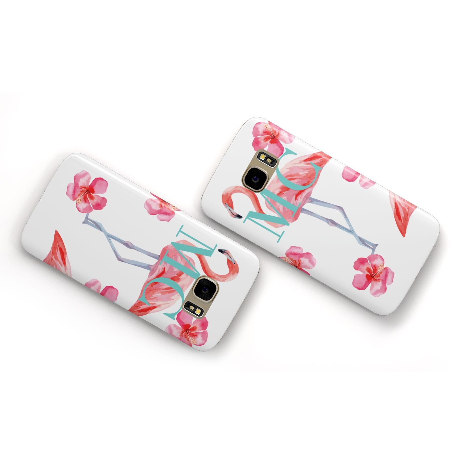 Personalised Initials Flamingo 3 Samsung Galaxy Case Flat Overview