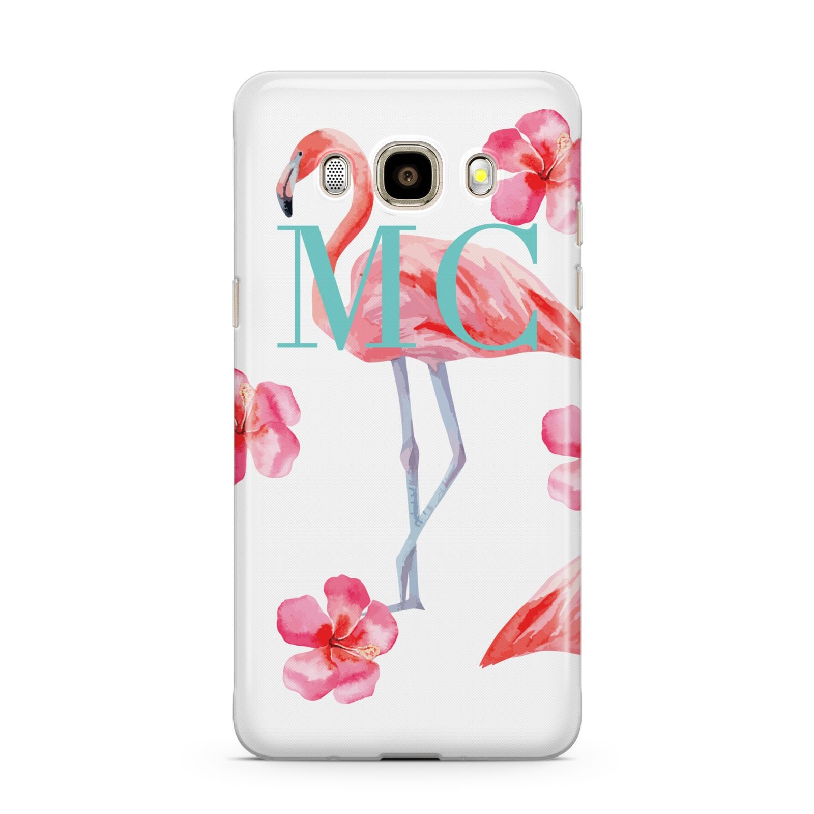 Personalised Initials Flamingo 3 Samsung Galaxy J7 2016 Case on gold phone