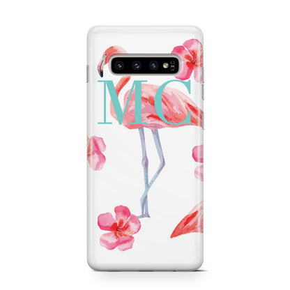 Personalised Initials Flamingo 3 Samsung Galaxy S10 Case