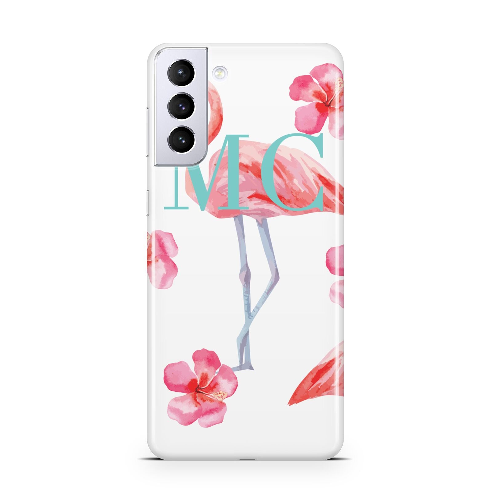 Personalised Initials Flamingo 3 Samsung S21 Plus Phone Case