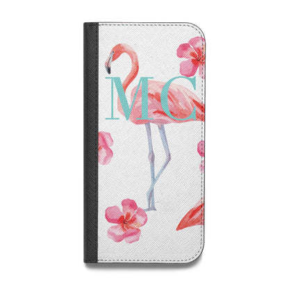 Personalised Initials Flamingo 3 Vegan Leather Flip iPhone Case