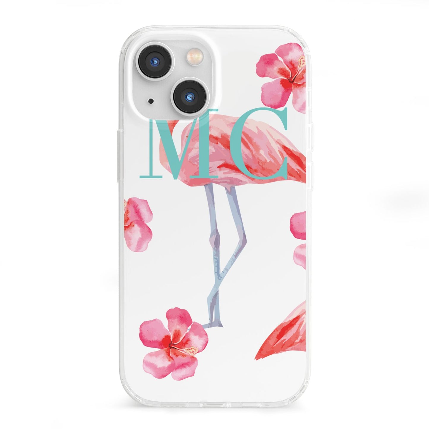 Personalised Initials Flamingo 3 iPhone 13 Mini Clear Bumper Case