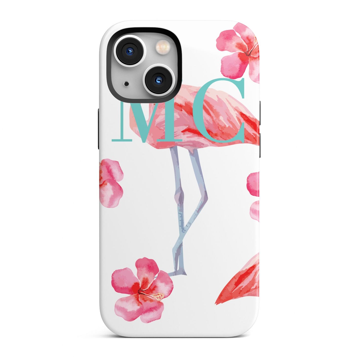 Personalised Initials Flamingo 3 iPhone 13 Mini Full Wrap 3D Tough Case