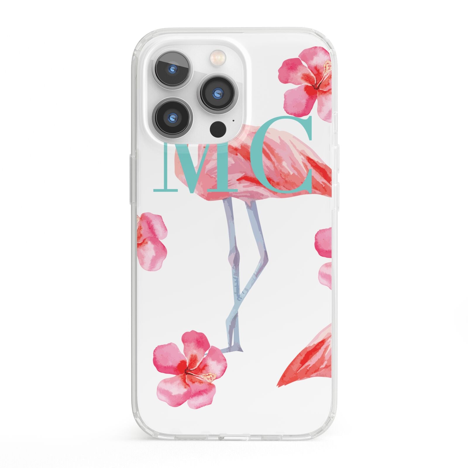 Personalised Initials Flamingo 3 iPhone 13 Pro Clear Bumper Case