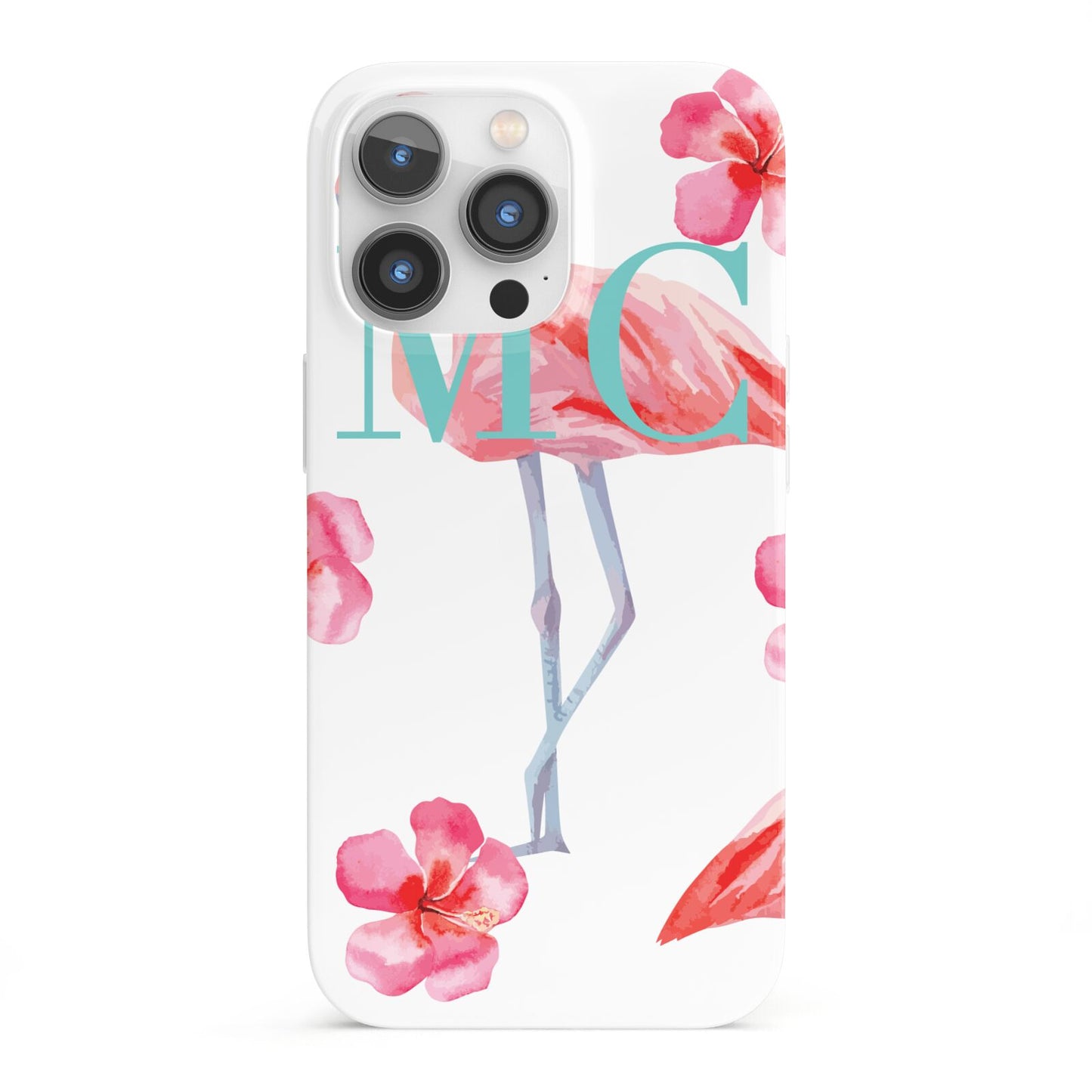 Personalised Initials Flamingo 3 iPhone 13 Pro Full Wrap 3D Snap Case