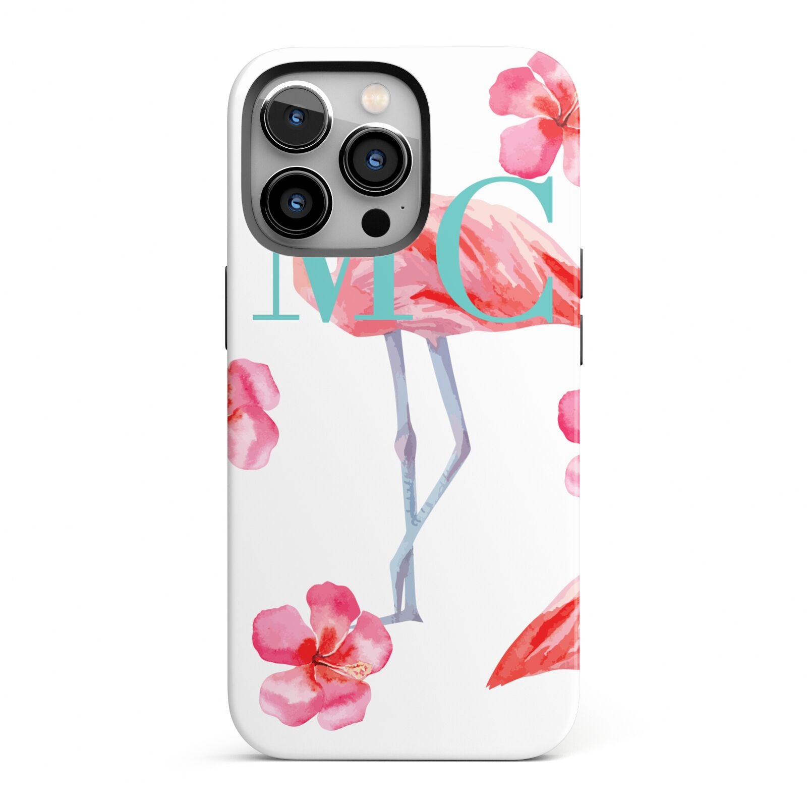 Personalised Initials Flamingo 3 iPhone 13 Pro Full Wrap 3D Tough Case