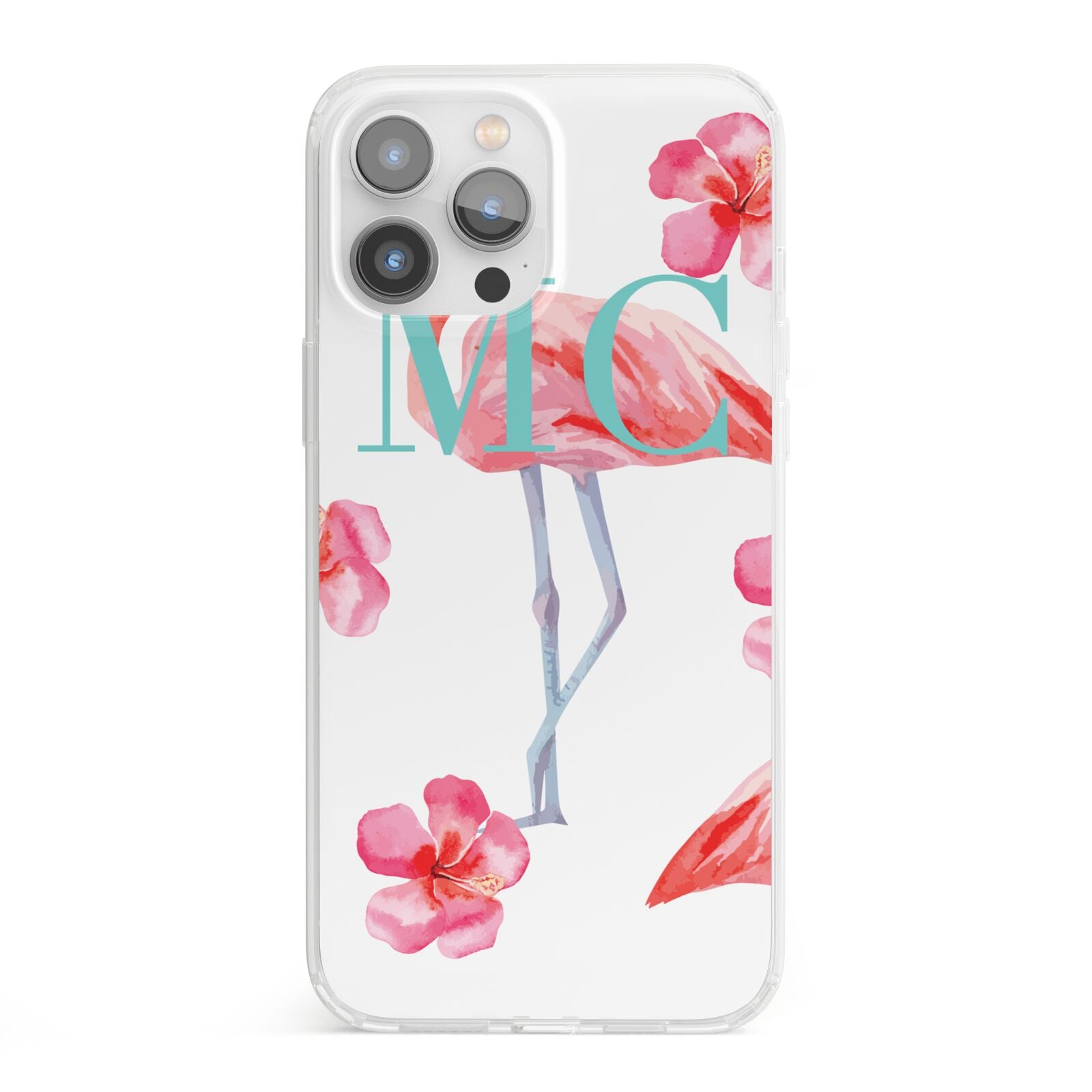 Personalised Initials Flamingo 3 iPhone 13 Pro Max Clear Bumper Case