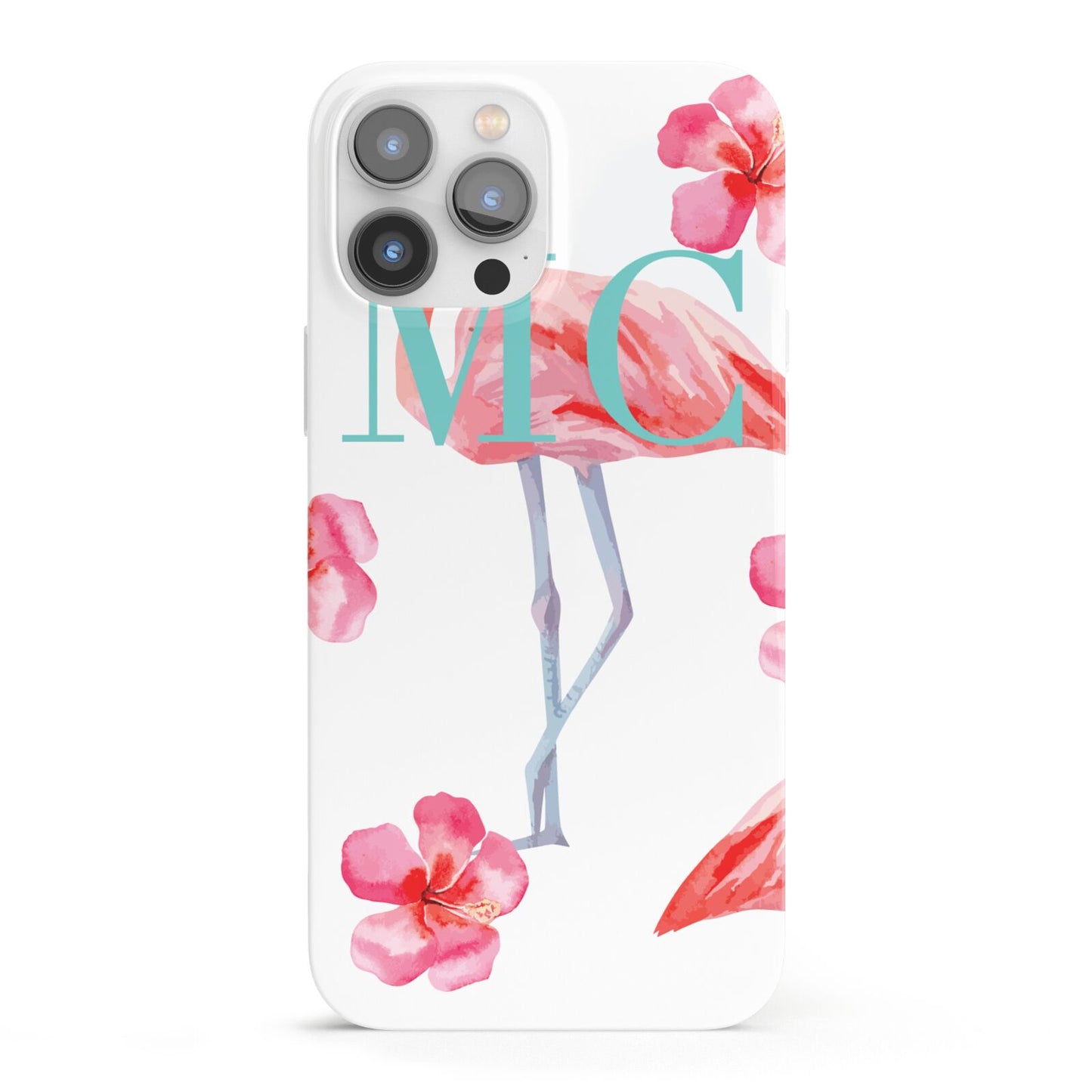 Personalised Initials Flamingo 3 iPhone 13 Pro Max Full Wrap 3D Snap Case
