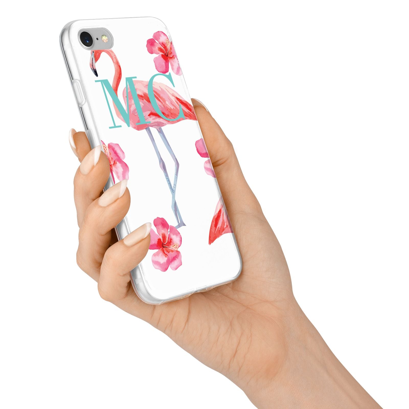 Personalised Initials Flamingo 3 iPhone 7 Bumper Case on Silver iPhone Alternative Image