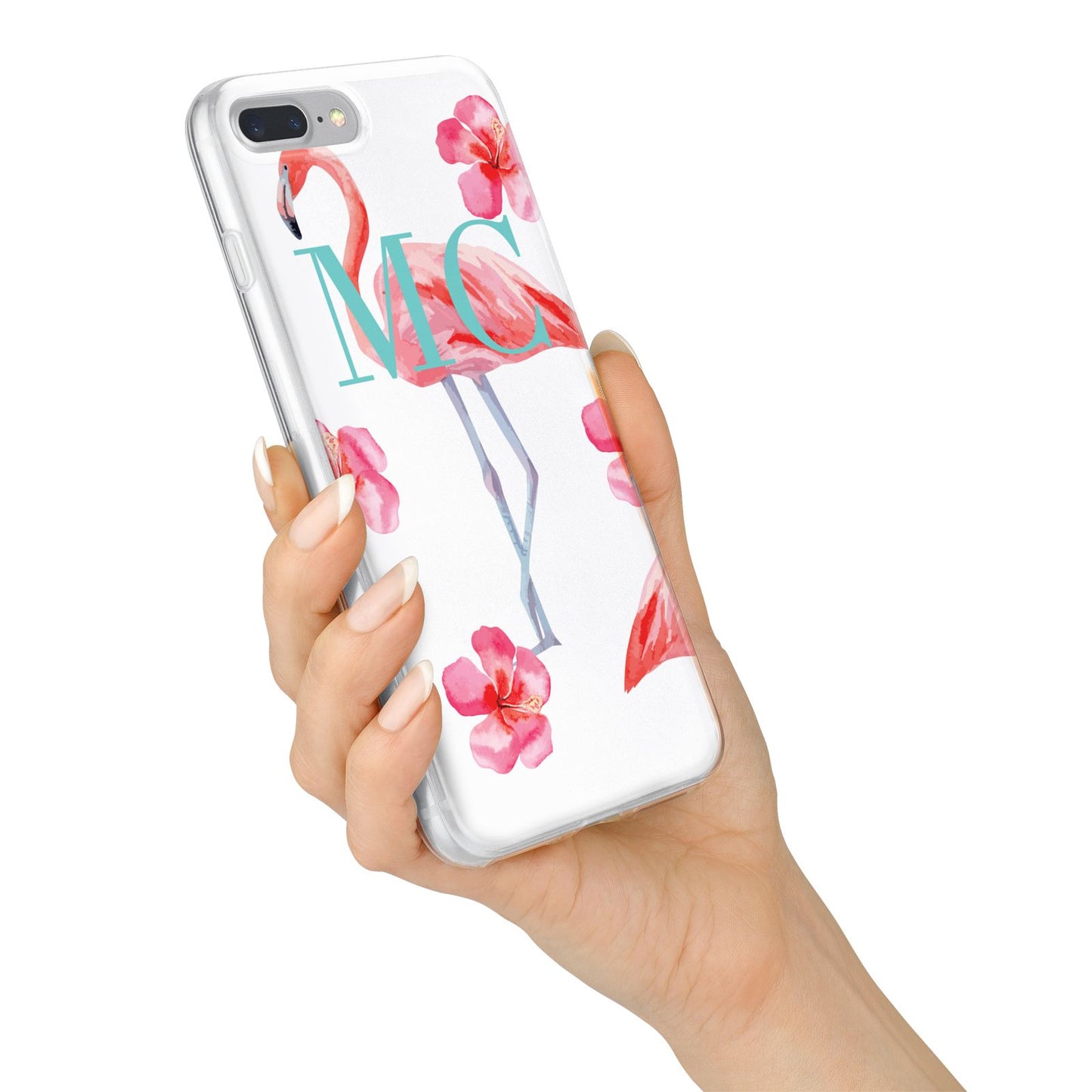 Personalised Initials Flamingo 3 iPhone 7 Plus Bumper Case on Silver iPhone Alternative Image