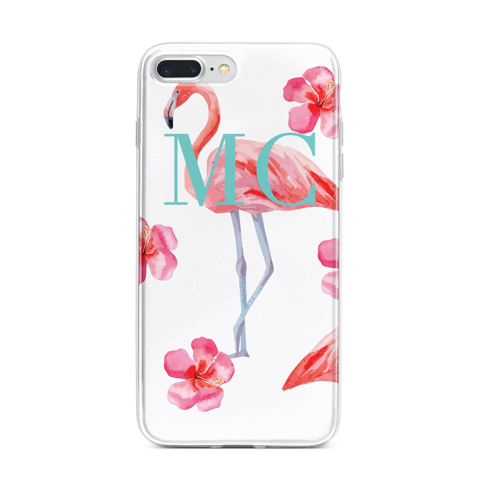 Personalised Initials Flamingo 3 iPhone 7 Plus Bumper Case on Silver iPhone